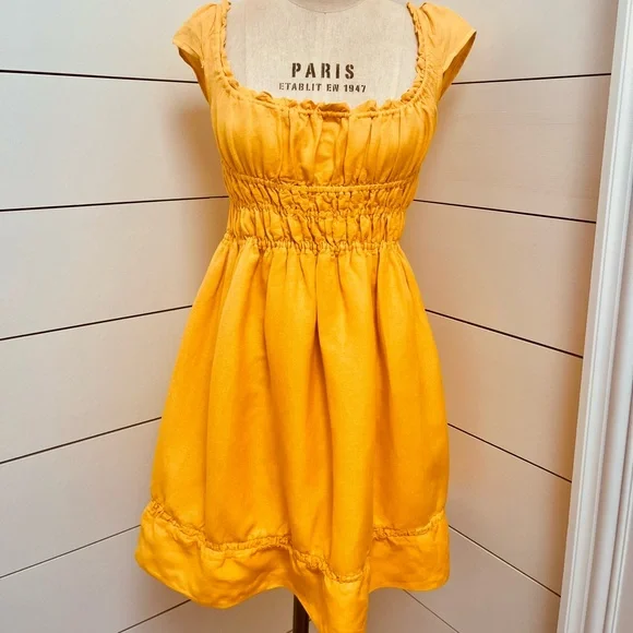 By Anthropologie | Dresses | By Anthropologie Yellow Linen Mini Dress |  Poshmark